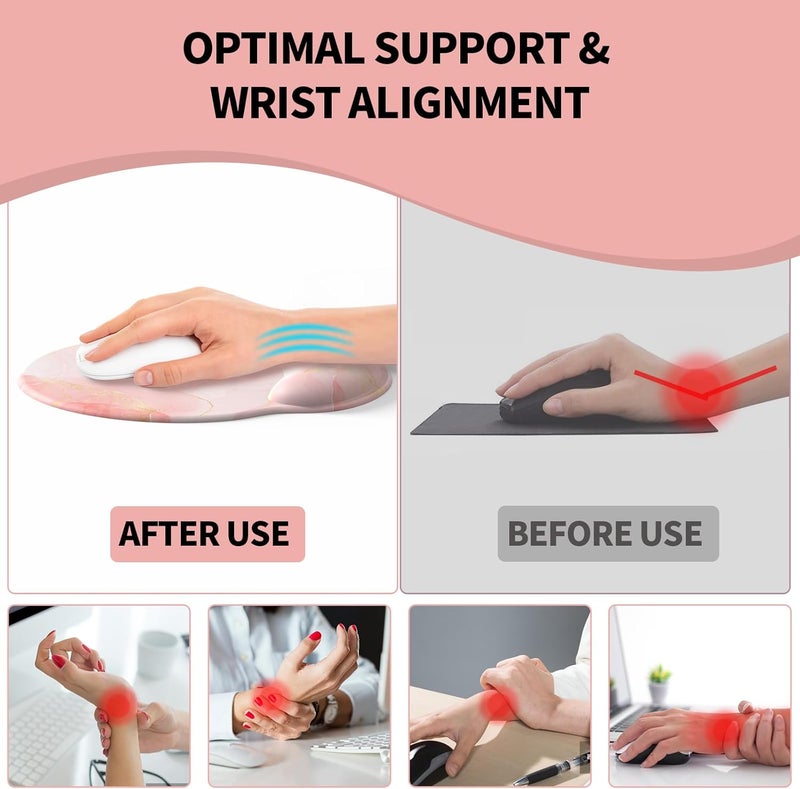 eulps Mouse Pad with Wrist Rest, Comfortable Computer Mousepad with Gel Wrist Support Smooth Surface and Non-Slip PU Base for Pain Relief, Laptop, Office & Home (Pink Marble) - Image 4